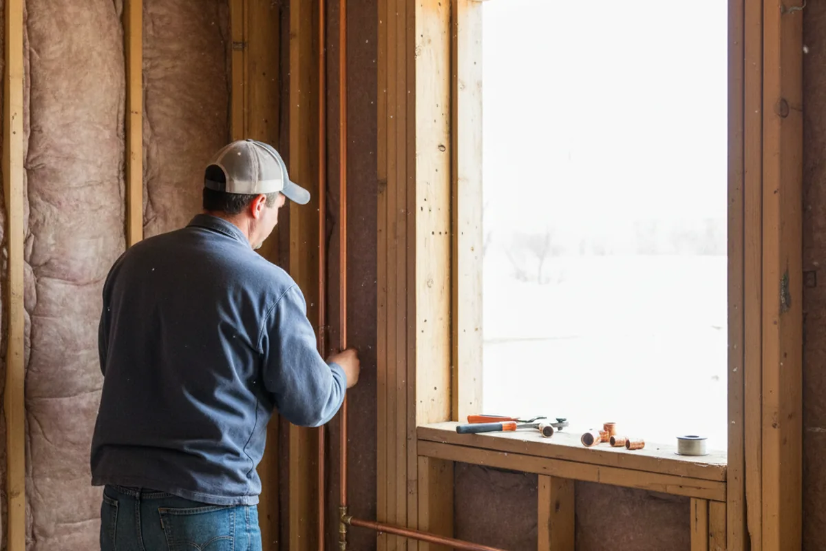 Licensed plumber running new copper supply lines in a Horntown home